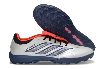 Men's Adidas Predator Elite Fold-Over Tongue TF Artificial Turf Low-Tops Football Shoes - White/Navy Blue/Neon Orange