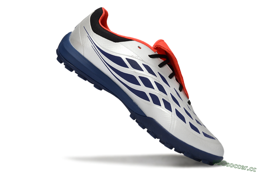 Men's Adidas Predator Elite Fold-Over Tongue TF Artificial Turf Low-Tops Football Shoes - White/Navy Blue/Neon Orange 4