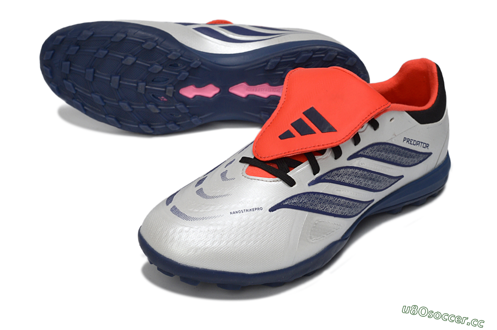 Men's Adidas Predator Elite Fold-Over Tongue TF Artificial Turf Low-Tops Football Shoes - White/Navy Blue/Neon Orange 3