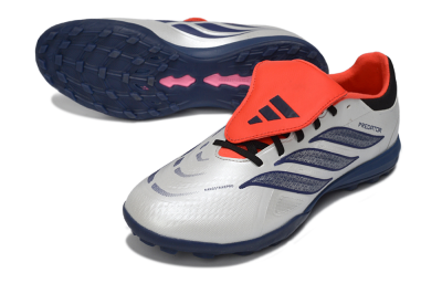 Men's Adidas Predator Elite Fold-Over Tongue TF Artificial Turf Low-Tops Football Shoes - White/Navy Blue/Neon Orange