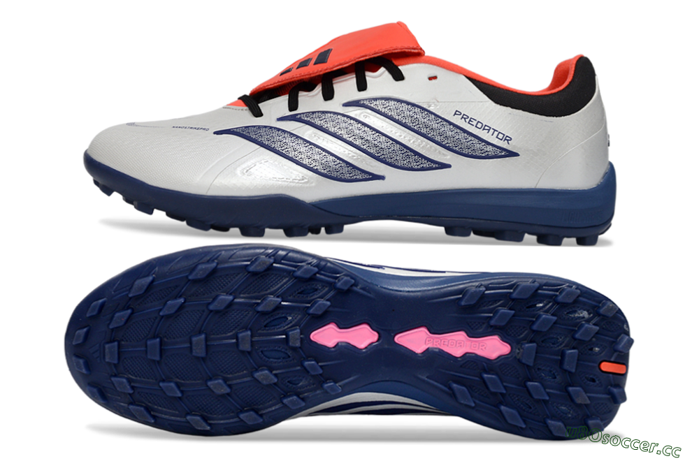 Men's Adidas Predator Elite Fold-Over Tongue TF Artificial Turf Low-Tops Football Shoes - White/Navy Blue/Neon Orange 1