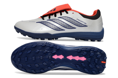 Men's Adidas Predator Elite Fold-Over Tongue TF Artificial Turf Low-Tops Football Shoes - White/Navy Blue/Neon Orange