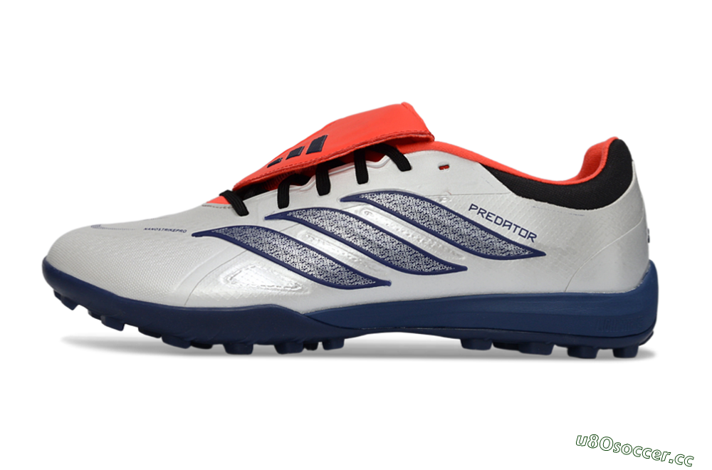 Men's Adidas Predator Elite Fold-Over Tongue TF Artificial Turf Low-Tops Football Shoes - White/Navy Blue/Neon Orange 0