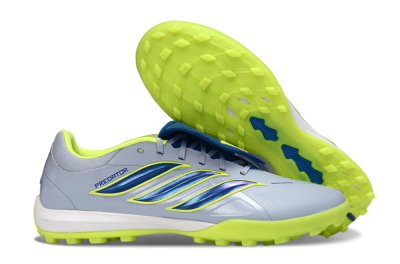 Men's Adidas Predator Elite Fold-Over Tongue TF Artificial Turf Low-Tops Football Shoes - Gray/Lime Green/Navy Blue