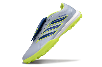 Men's Adidas Predator Elite Fold-Over Tongue TF Artificial Turf Low-Tops Football Shoes - Gray/Lime Green/Navy Blue