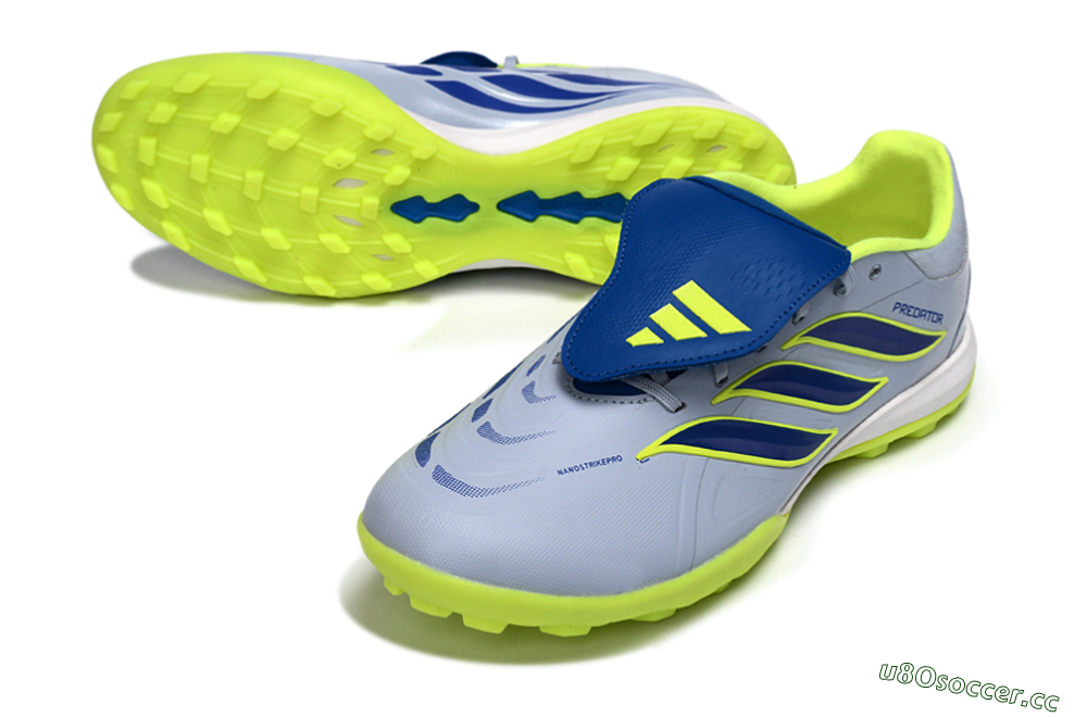 Men's Adidas Predator Elite Fold-Over Tongue TF Artificial Turf Low-Tops Football Shoes - Gray/Lime Green/Navy Blue 3