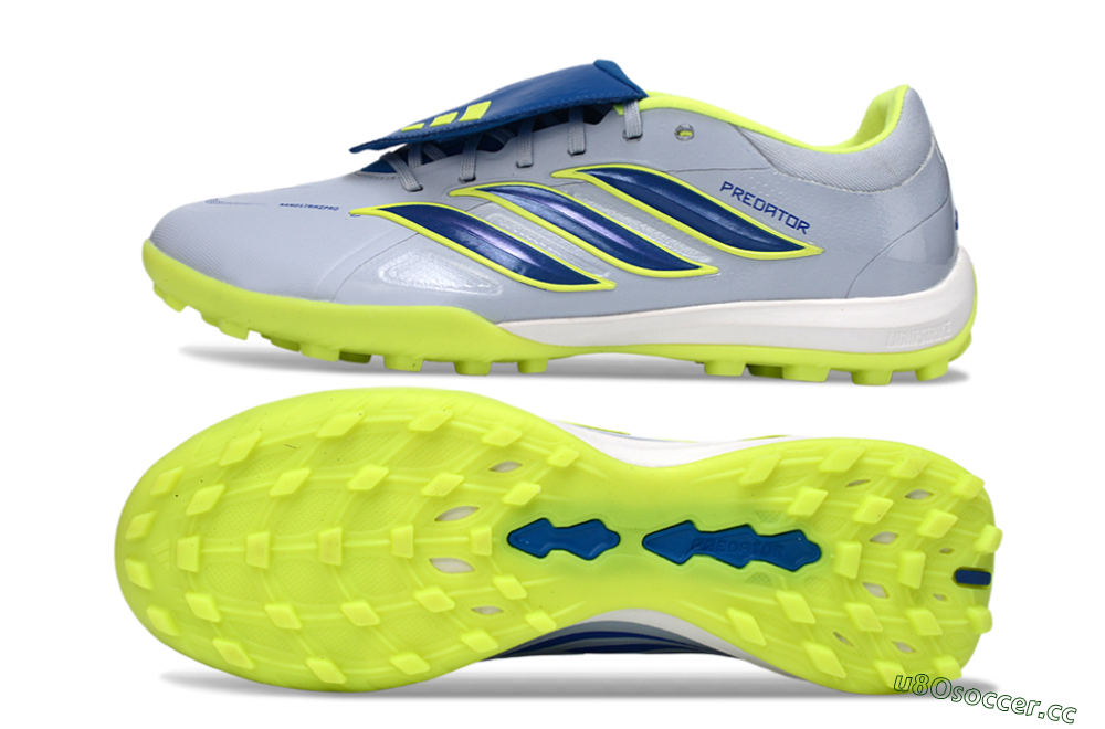 Men's Adidas Predator Elite Fold-Over Tongue TF Artificial Turf Low-Tops Football Shoes - Gray/Lime Green/Navy Blue 1