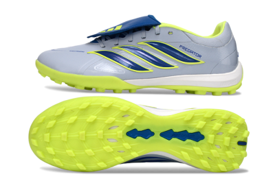 Men's Adidas Predator Elite Fold-Over Tongue TF Artificial Turf Low-Tops Football Shoes - Gray/Lime Green/Navy Blue