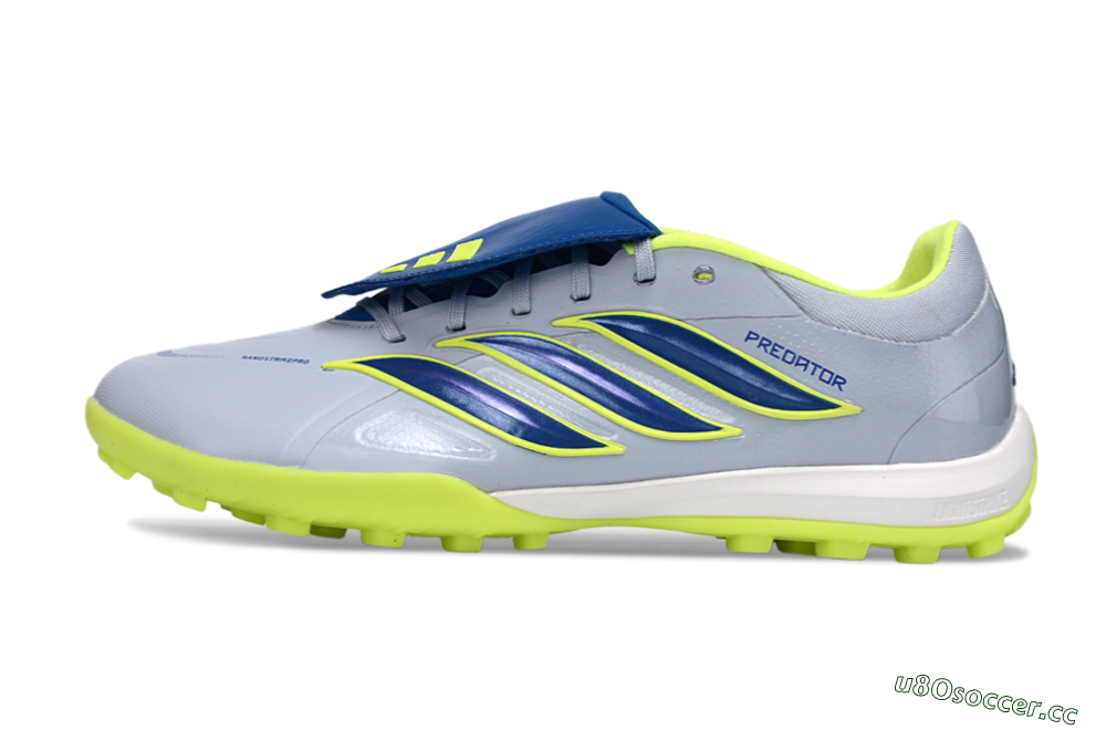 Men's Adidas Predator Elite Fold-Over Tongue TF Artificial Turf Low-Tops Football Shoes - Gray/Lime Green/Navy Blue 0