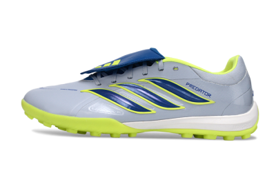 Men's Adidas Predator Elite Fold-Over Tongue TF Artificial Turf Low-Tops Football Shoes - Gray/Lime Green/Navy Blue