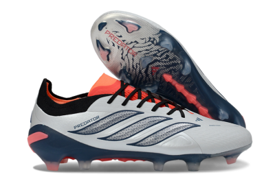 Men's Adidas Predator 26 Elite FG Firm Ground Low-Tops Football Boots - Grey/Navy Blue/Fiery Red