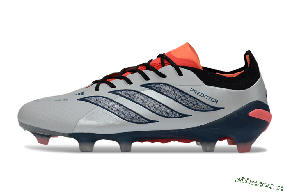 Men's Adidas Predator 26 Elite FG Firm Ground Low-Tops Football Boots - Grey/Navy Blue/Fiery Red 0