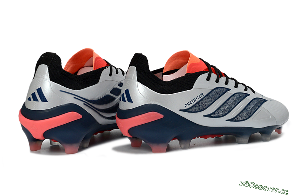 Men's Adidas Predator 26 Elite FG Firm Ground Low-Tops Football Boots - Grey/Navy Blue/Fiery Red 6