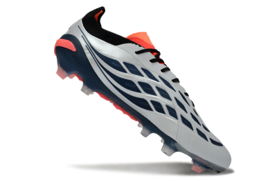 Men's Adidas Predator 26 Elite FG Firm Ground Low-Tops Football Boots - Grey/Navy Blue/Fiery Red