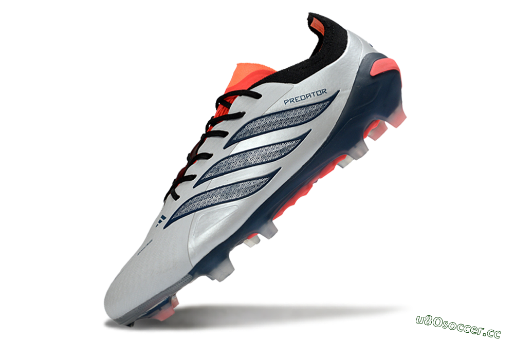 Men's Adidas Predator 26 Elite FG Firm Ground Low-Tops Football Boots - Grey/Navy Blue/Fiery Red 5