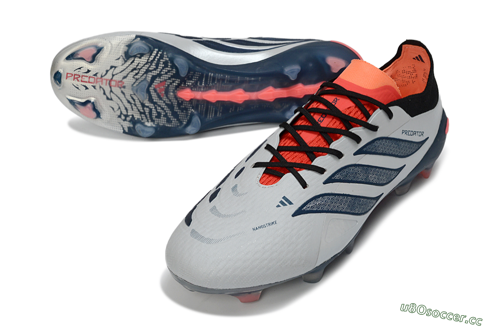 Men's Adidas Predator 26 Elite FG Firm Ground Low-Tops Football Boots - Grey/Navy Blue/Fiery Red 3