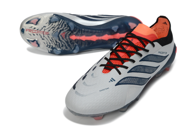 Men's Adidas Predator 26 Elite FG Firm Ground Low-Tops Football Boots - Grey/Navy Blue/Fiery Red