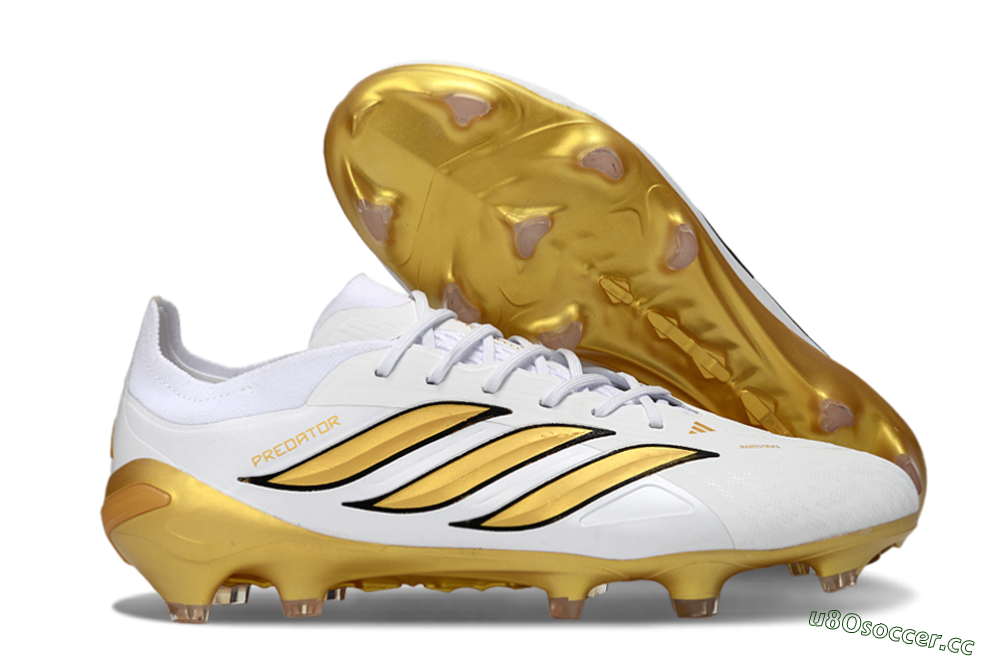 Men's Adidas Predator 26 Elite FG Firm Ground Low-Tops Football Boots - White/Golden Burst/Sleek Black 2