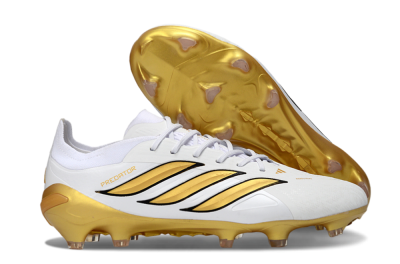 Men's Adidas Predator 26 Elite FG Firm Ground Low-Tops Football Boots - White/Golden Burst/Sleek Black