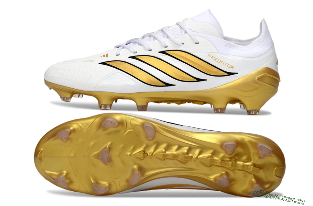 Men's Adidas Predator 26 Elite FG Firm Ground Low-Tops Football Boots - White/Golden Burst/Sleek Black 1