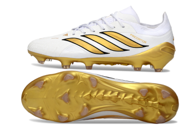 Men's Adidas Predator 26 Elite FG Firm Ground Low-Tops Football Boots - White/Golden Burst/Sleek Black