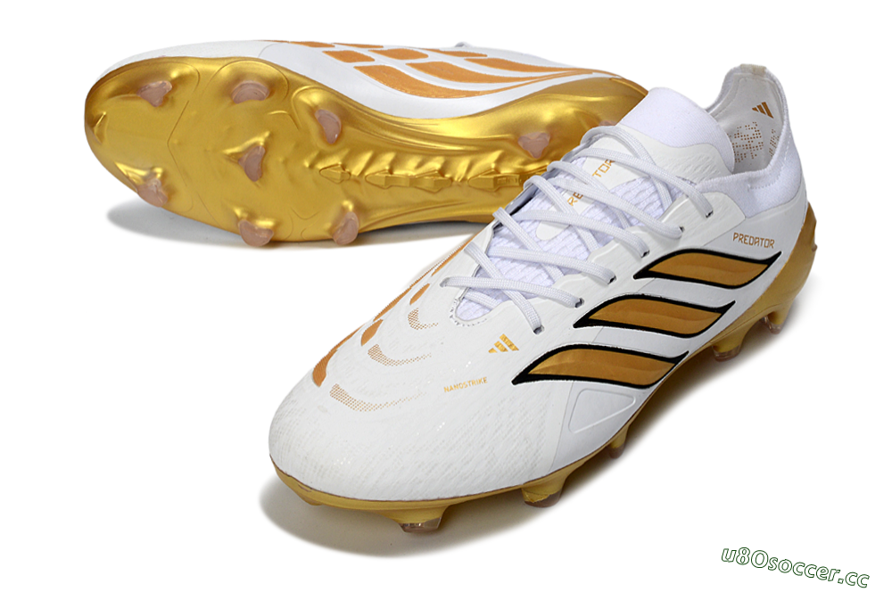Men's Adidas Predator 26 Elite FG Firm Ground Low-Tops Football Boots - White/Golden Burst/Sleek Black 3
