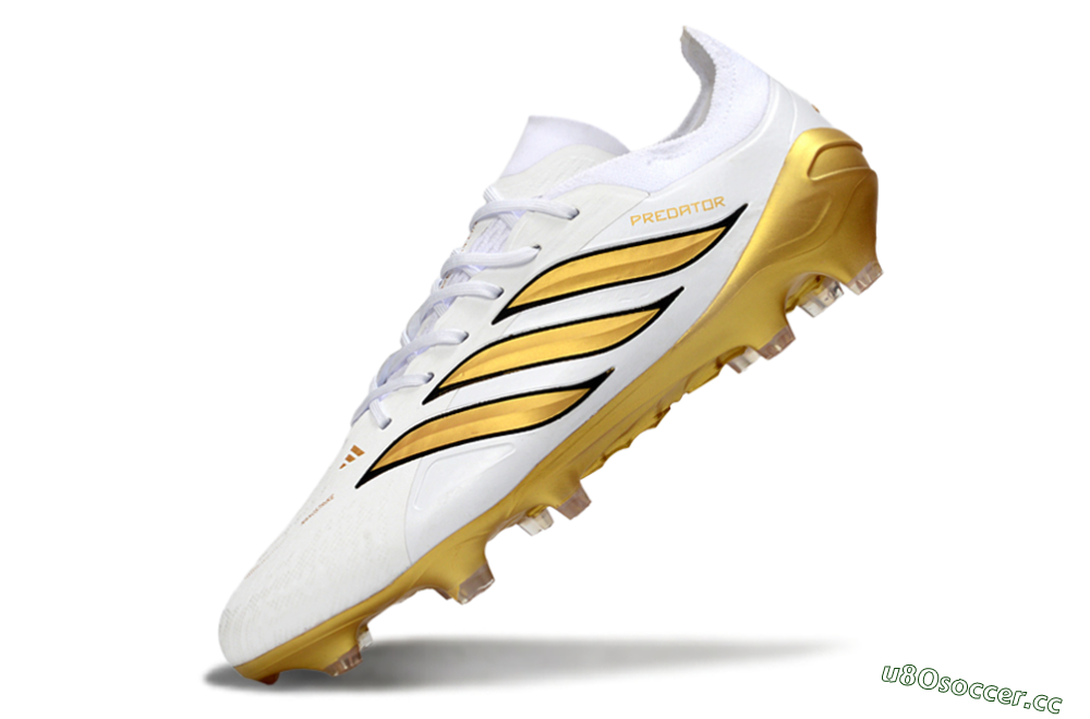 Men's Adidas Predator 26 Elite FG Firm Ground Low-Tops Football Boots - White/Golden Burst/Sleek Black 5