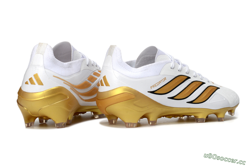 Men's Adidas Predator 26 Elite FG Firm Ground Low-Tops Football Boots - White/Golden Burst/Sleek Black 6