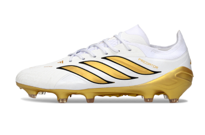 Men's Adidas Predator 26 Elite FG Firm Ground Low-Tops Football Boots - White/Golden Burst/Sleek Black