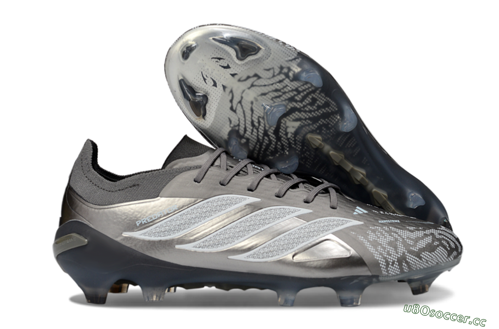 Men's Adidas Predator 26 Elite FG Firm Ground Low-Tops Football Boots - Gray/Graphite Silver/Charcoal 2