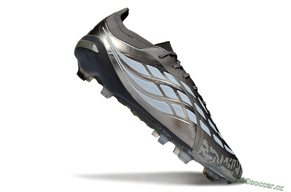 Men's Adidas Predator 26 Elite FG Firm Ground Low-Tops Football Boots - Gray/Graphite Silver/Charcoal 4