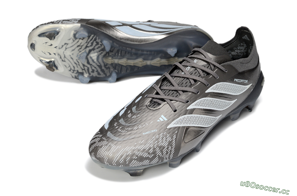 Men's Adidas Predator 26 Elite FG Firm Ground Low-Tops Football Boots - Gray/Graphite Silver/Charcoal 3