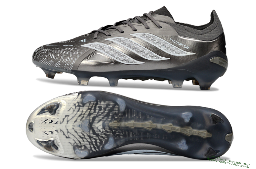 Men's Adidas Predator 26 Elite FG Firm Ground Low-Tops Football Boots - Gray/Graphite Silver/Charcoal 1