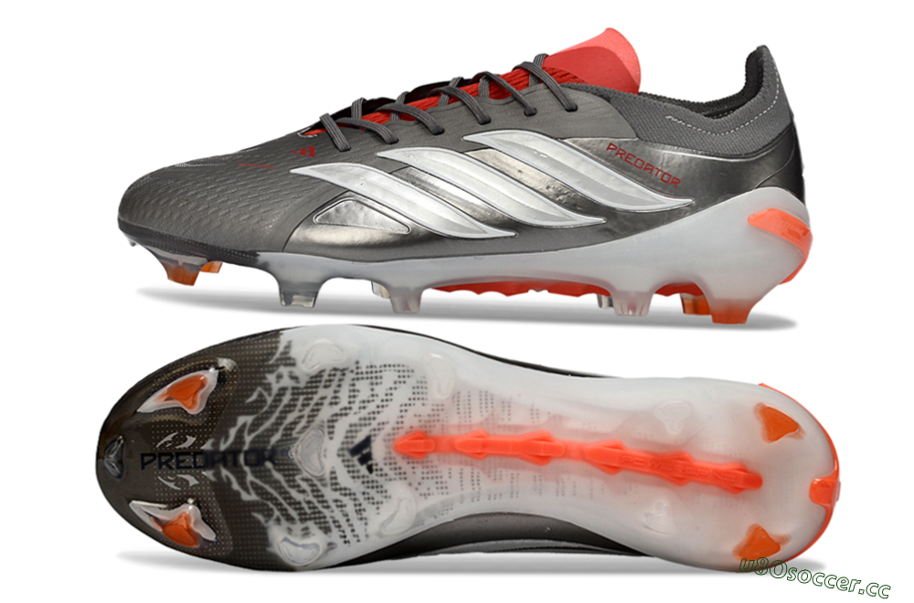 Men's Adidas Predator 26 Elite FG Firm Ground Low-Tops Football Boots - Gray/Vibrant Red/Metallic Silver 1