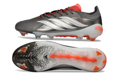 Men's Adidas Predator 26 Elite FG Firm Ground Low-Tops Football Boots - Gray/Vibrant Red/Metallic Silver