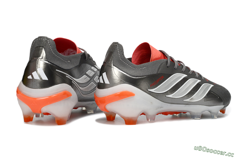 Men's Adidas Predator 26 Elite FG Firm Ground Low-Tops Football Boots - Gray/Vibrant Red/Metallic Silver 6