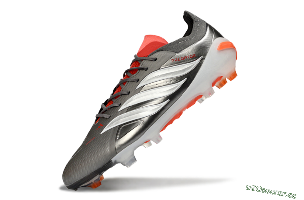 Men's Adidas Predator 26 Elite FG Firm Ground Low-Tops Football Boots - Gray/Vibrant Red/Metallic Silver 5