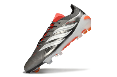 Men's Adidas Predator 26 Elite FG Firm Ground Low-Tops Football Boots - Gray/Vibrant Red/Metallic Silver