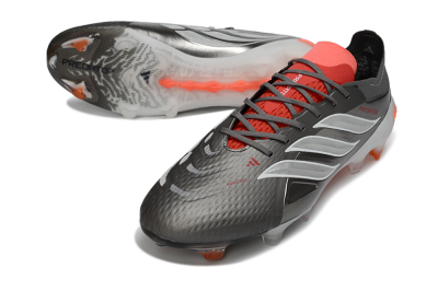 Men's Adidas Predator 26 Elite FG Firm Ground Low-Tops Football Boots - Gray/Vibrant Red/Metallic Silver