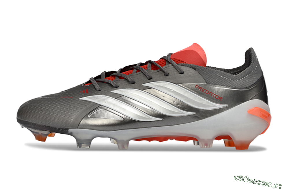 Men's Adidas Predator 26 Elite FG Firm Ground Low-Tops Football Boots - Gray/Vibrant Red/Metallic Silver 0