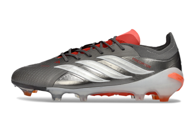 Men's Adidas Predator 26 Elite FG Firm Ground Low-Tops Football Boots - Gray/Vibrant Red/Metallic Silver