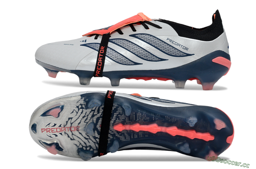Men's Adidas Predator 26 Elite Fold-Over Tongue FG Firm Ground Low-Tops Football Boots - White/Midnight Blue/Flame Orange 1