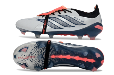 Men's Adidas Predator 26 Elite Fold-Over Tongue FG Firm Ground Low-Tops Football Boots - White/Midnight Blue/Flame Orange