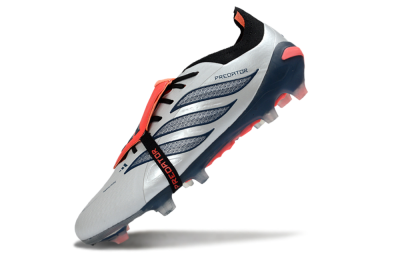 Men's Adidas Predator 26 Elite Fold-Over Tongue FG Firm Ground Low-Tops Football Boots - White/Midnight Blue/Flame Orange