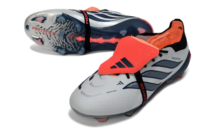 Men's Adidas Predator 26 Elite Fold-Over Tongue FG Firm Ground Low-Tops Football Boots - White/Midnight Blue/Flame Orange