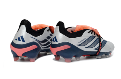 Men's Adidas Predator 26 Elite Fold-Over Tongue FG Firm Ground Low-Tops Football Boots - White/Midnight Blue/Flame Orange