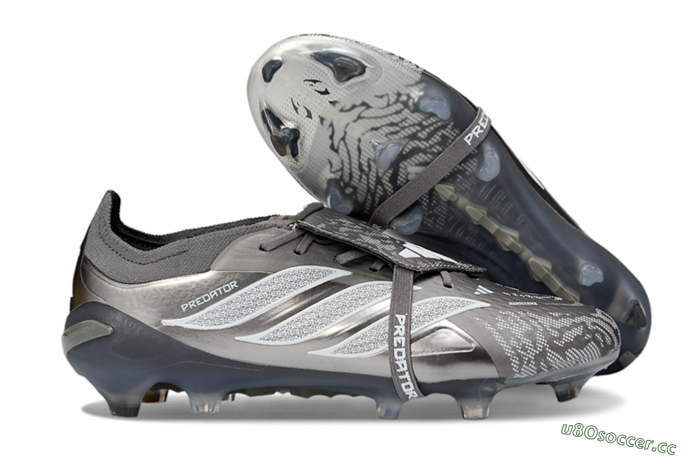 Men's Adidas Predator 26 Elite Fold-Over Tongue FG Firm Ground Low-Tops Football Boots - Black/Steel Grey/White 2