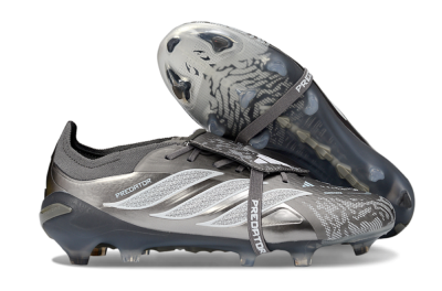 Men's Adidas Predator 26 Elite Fold-Over Tongue FG Firm Ground Low-Tops Football Boots - Black/Steel Grey/White