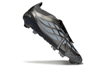 Men's Adidas Predator 26 Elite Fold-Over Tongue FG Firm Ground Low-Tops Football Boots - Black/Steel Grey/White