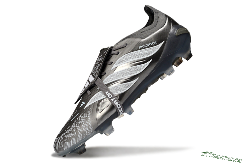 Men's Adidas Predator 26 Elite Fold-Over Tongue FG Firm Ground Low-Tops Football Boots - Black/Steel Grey/White 5